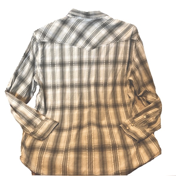 Vintage Men’s Lucky Plaid Snap Front Long Sleeved Shirt. Size Large. Gray&Cream. - Picture 2 of 6